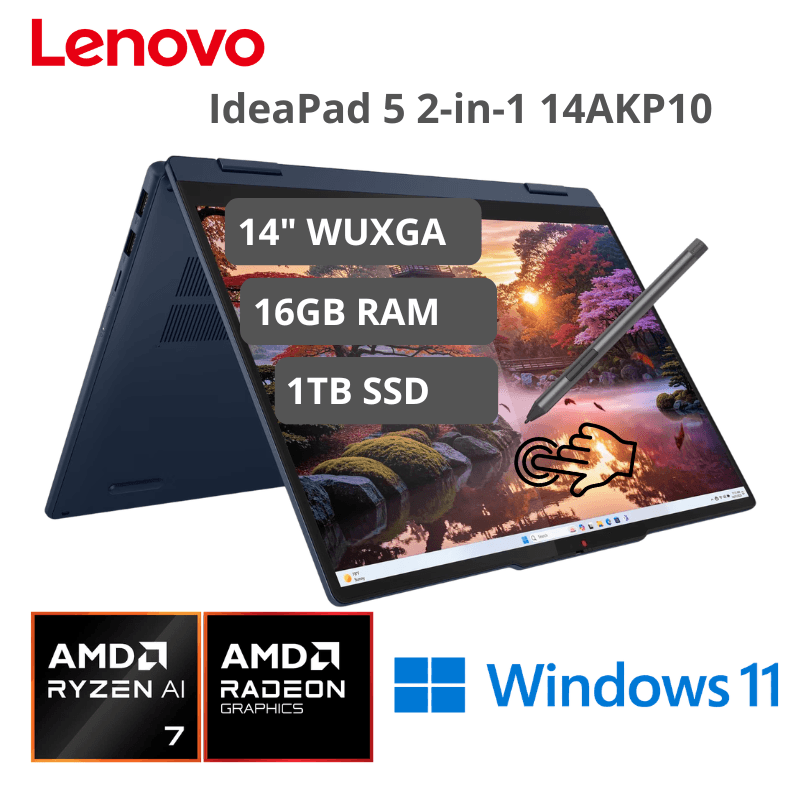 Laptop Lenovo IdeaPad 5 2 en 1 14AKP10 AMD Ryzen AI 7 350 16GB RAM 1TB SSD 14" WUXGA Tactil Win11 Home (83KT001YUS)