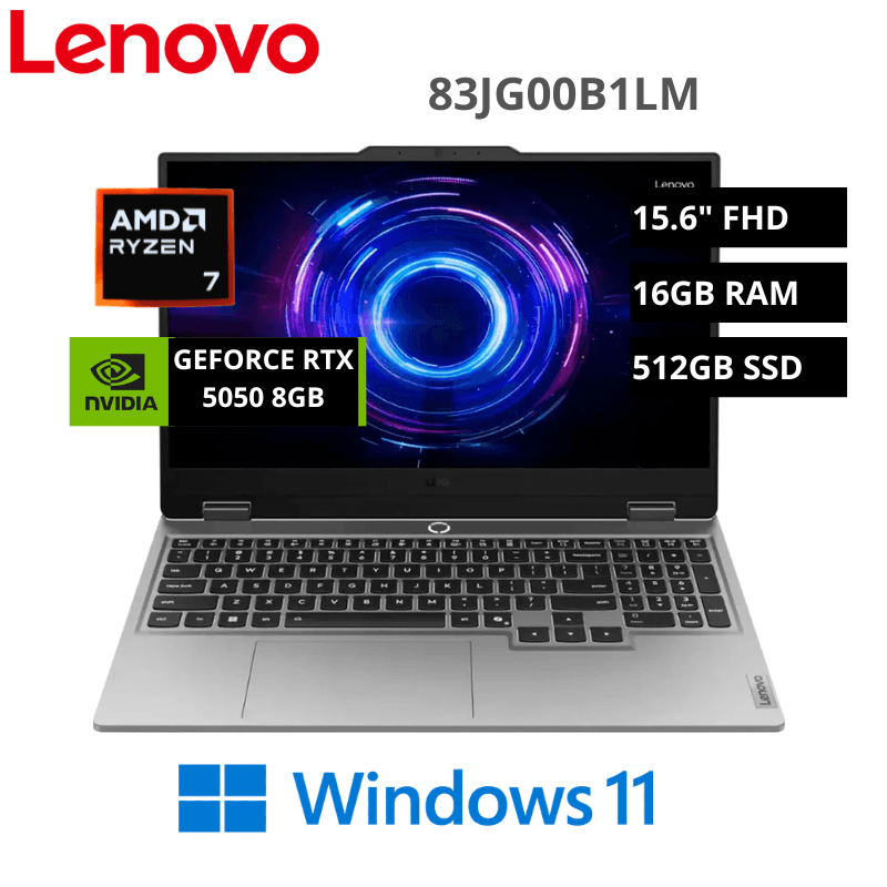 Laptop LENOVO LOQ 15AHP10 AMD RYZEN 7-250 16GB 512GB SSD RTX 5050 8GB 15.6" FHD 144HZ Win11 Home (83JG00B1LM)